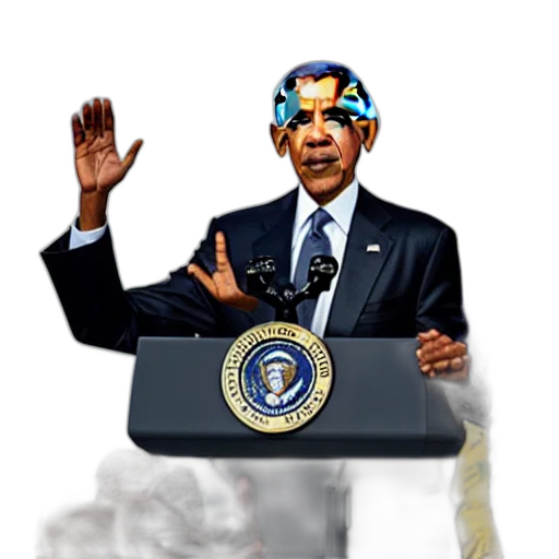 mask, robot, staff, face, concept art, 3d render, vaporwave, obama transparent PNG cut-out