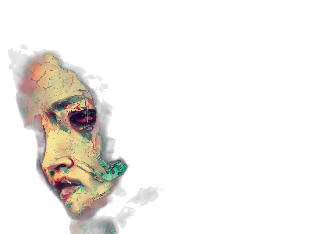 face, mask, creature, photorealistic, watercolor, oil painting, vaporwave, outer space transparent PNG cut-out