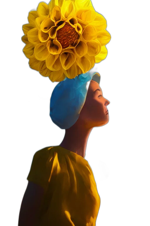 crown, hat, flower, face, concept art, photorealistic, 3d render, oil painting transparent PNG cut-out