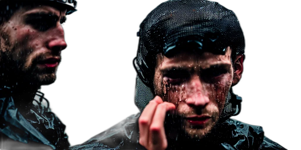 face, jacket, cyberpunk, cinestill transparent PNG cut-out