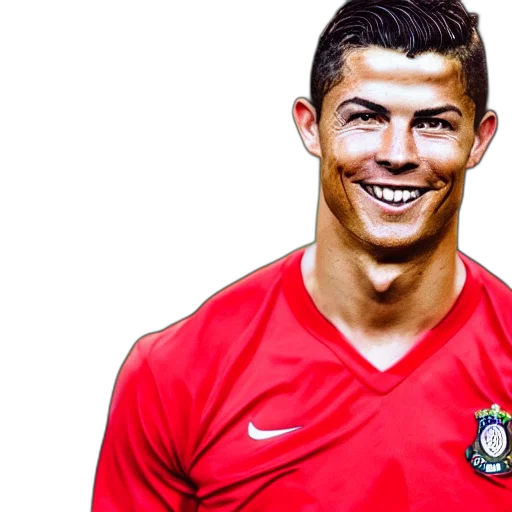 photorealistic, christiano, ronaldo, smiling, portrait, lens transparent PNG cut-out