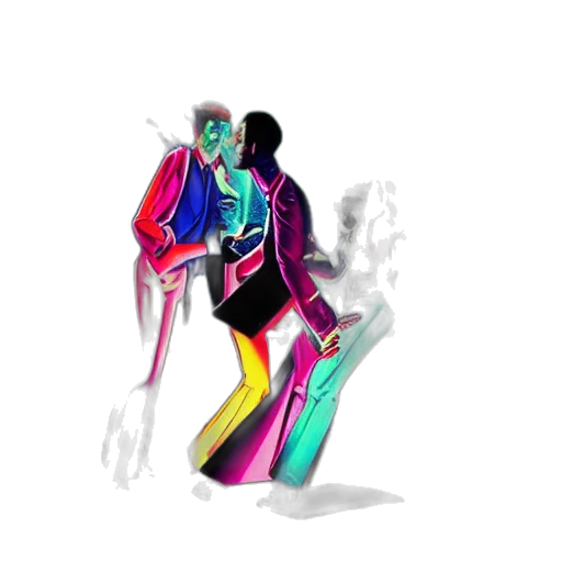 jacket, robot, staff, concept art, 3d render, vaporwave, pixel art, neon lights transparent PNG cut-out