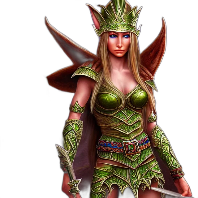 fantasy art, concept art, pixel art, 3d render, green, warrior, elf, queen transparent PNG cut-out