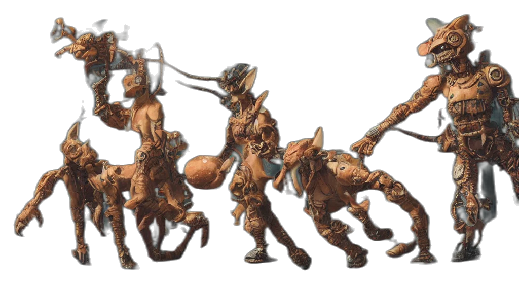 concept art, 3d render, fantasy art, photorealistic, furry, alien, brainsucker, fights transparent PNG cut-out