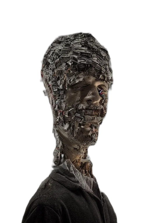 face, robot, mask, staff, 3d render, concept art, cyberpunk, photorealistic transparent PNG cut-out
