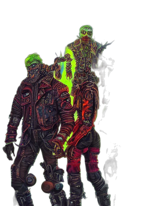 jacket, staff, mask, creature, concept art, cyberpunk, fantasy art, comic book art transparent PNG cut-out