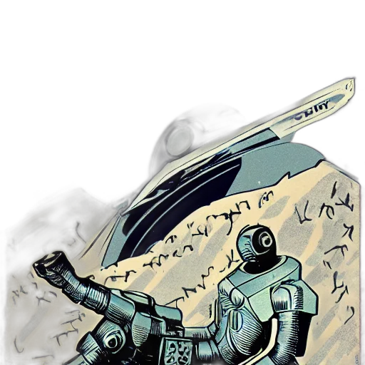 robot, sword, weapon, comic book art transparent PNG cut-out