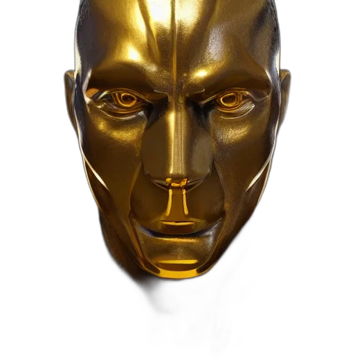 mask, face, crown, robot, 3d render, concept art, photorealistic, golden transparent PNG cut-out