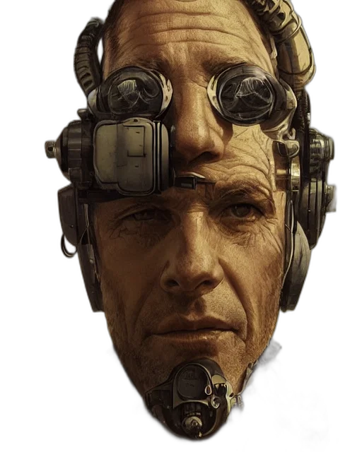 robot, face, mask, weapon, cyberpunk, concept art, photorealistic, comic book art transparent PNG cut-out