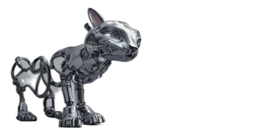 3d render, modern, cybernetic, cat, made, porcelain, steel, insane transparent PNG cut-out