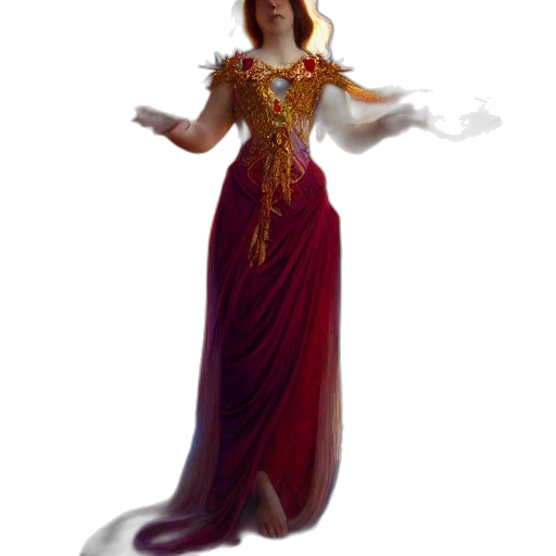 dress, staff, crown, jewelry, concept art, 3d render, fantasy art, pixel art transparent PNG cut-out