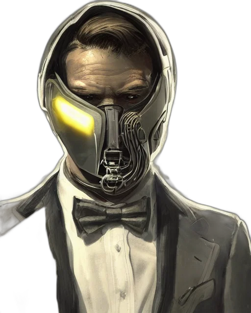 mask, jacket, face, robot, concept art, cyberpunk, comic book art, rugged transparent PNG cut-out