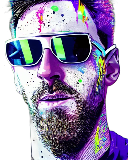 face, mask, cyberpunk, photorealistic, watercolor, cartoon, neon, colorful transparent PNG cut-out