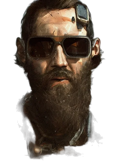 face, concept art, photorealistic, fantasy art, comic book art, earth tones, bearded, rugged transparent PNG cut-out