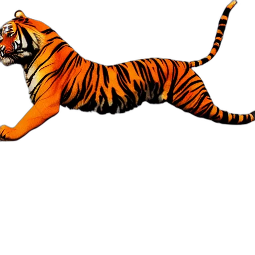animal, concept art, comic book art, 3d render, pixel art, tiger, fire, flying transparent PNG cut-out