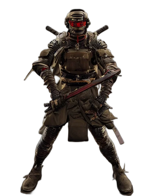 robot, weapon, staff, mask, concept art, pixel art, 3d render, cyberpunk transparent PNG cut-out
