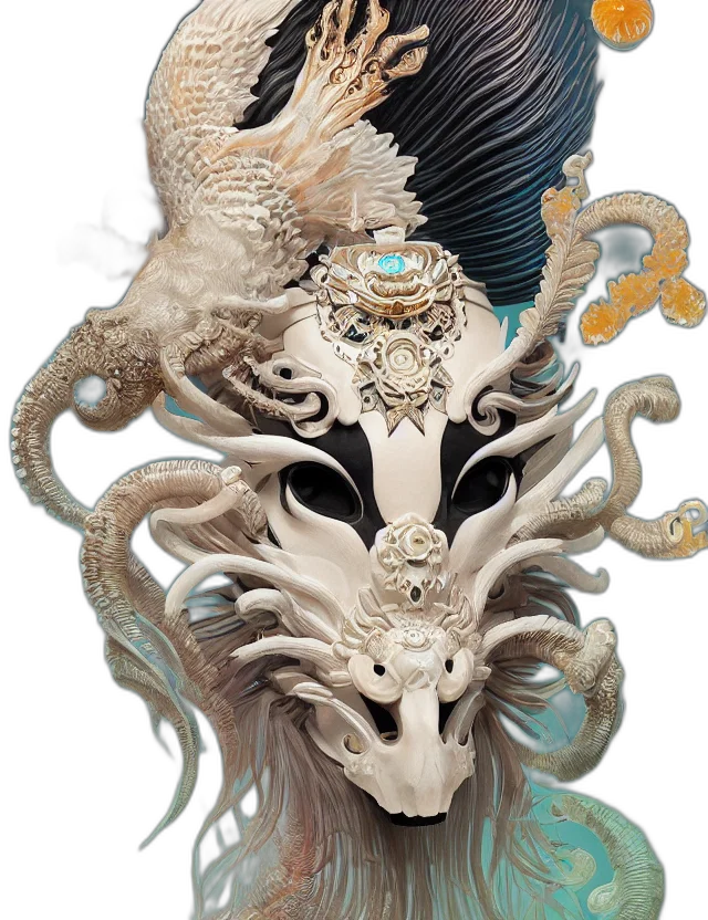 dragon, mask, jewelry, creature, fantasy art, concept art, 3d render, photorealistic transparent PNG cut-out