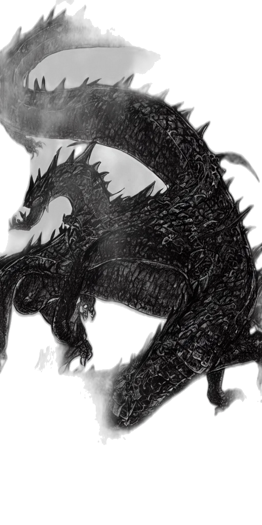 dragon, creature, animal, concept art, fantasy art, comic book art, photorealistic, monochrome transparent PNG cut-out