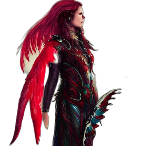 concept art, fantasy art, comic book art, pixel art, red, dark, sad, woman transparent PNG cut-out
