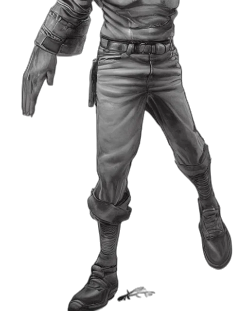 staff, jacket, weapon, concept art, comic book art, 3d render, photorealistic, monochrome transparent PNG cut-out