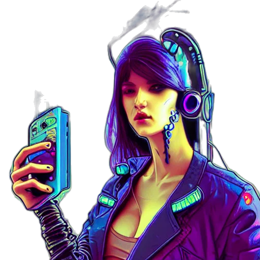 jacket, face, weapon, robot, cyberpunk, concept art, pixel art, fantasy art transparent PNG cut-out