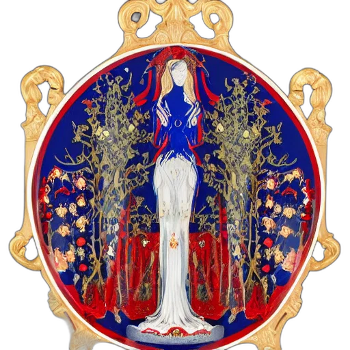 crown, dress, staff, jewelry, concept art, red, white, blue transparent PNG cut-out