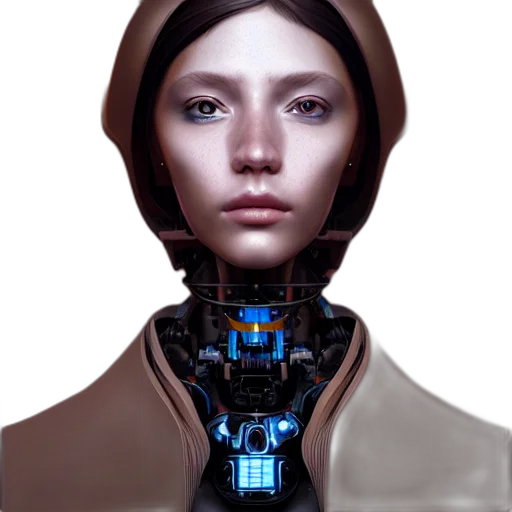 robot, face, jacket, cyberpunk, concept art, 3d render, photorealistic, outer space transparent PNG cut-out