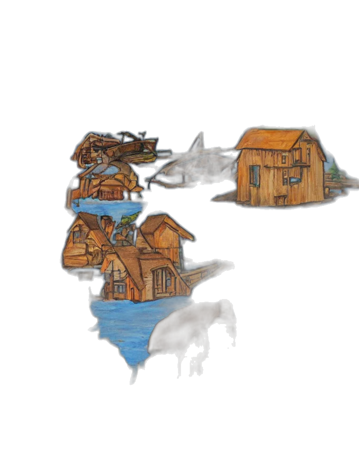 building, concept art, pixel art, 3d render, watercolor, fog, rain, underwater transparent PNG cut-out