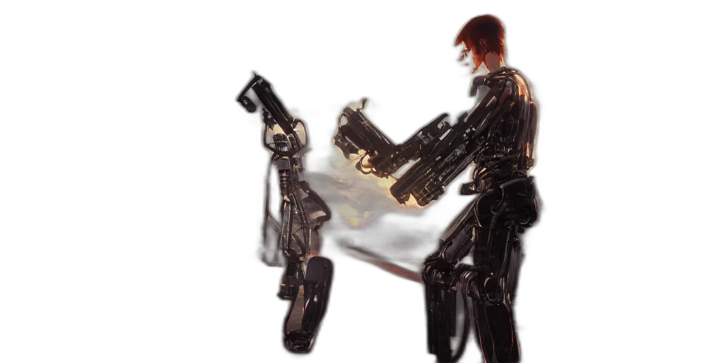 weapon, robot, sword, staff, concept art, 3d render, fantasy art, cyberpunk transparent PNG cut-out