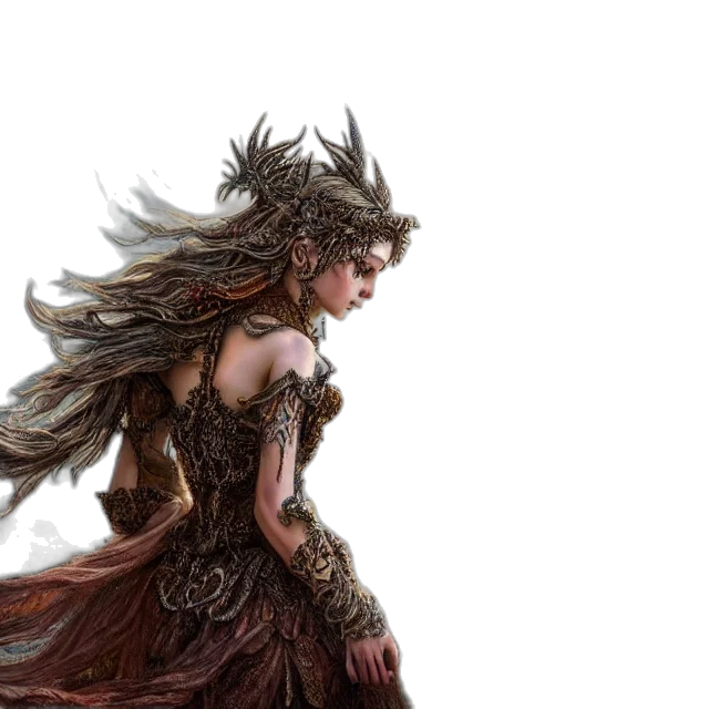 dress, dragon, fantasy art, concept art, comic book art, photorealistic, earth tones, dark transparent PNG cut-out