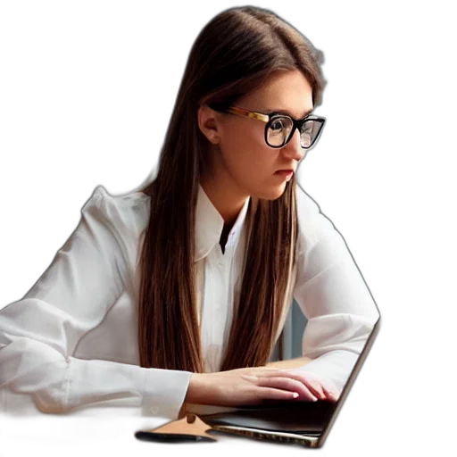 staff, photorealistic, woman, white, short, sleeved, blouse, working transparent PNG cut-out