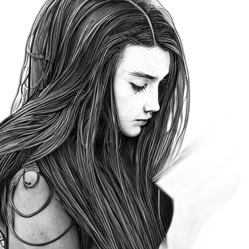 hair, face, dress, pencil sketch transparent PNG cut-out