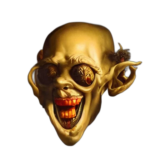 mask, face, creature, staff, concept art, 3d render, photorealistic, fantasy art transparent PNG cut-out