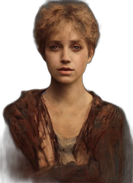 face, dress, hair, photorealistic, oil painting, concept art, fantasy art, earth tones transparent PNG cut-out
