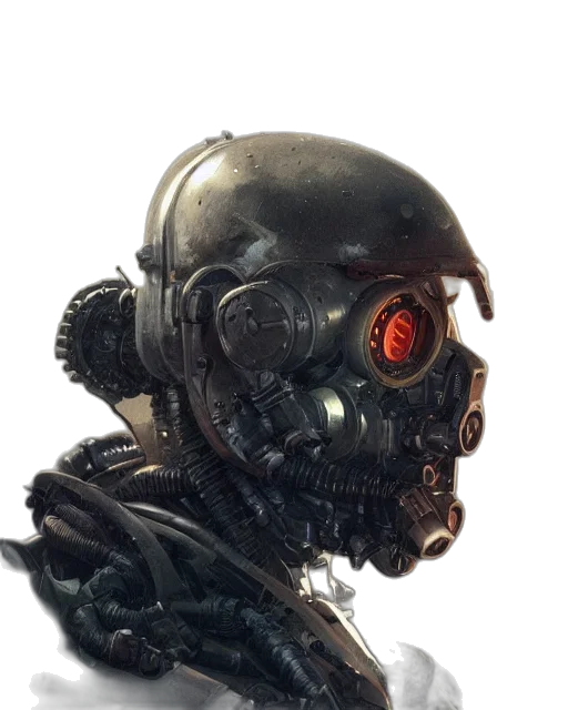 robot, mask, face, creature, concept art, cyberpunk, comic book art, 3d render transparent PNG cut-out