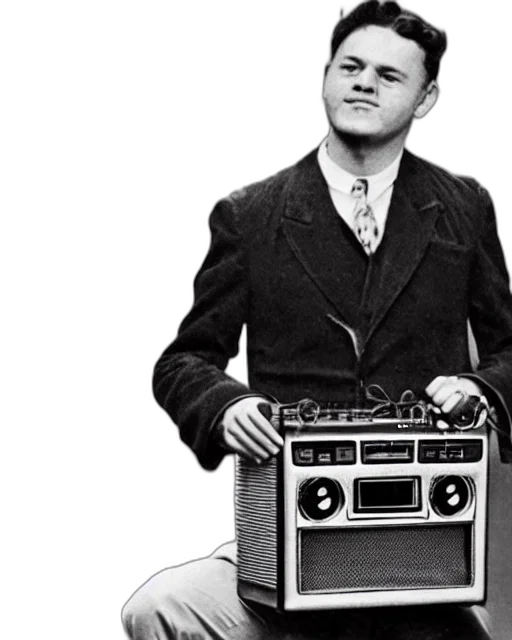 vintage, photo, man, boombox transparent PNG cut-out