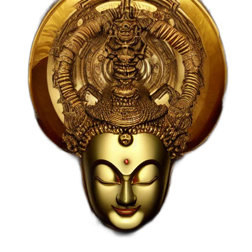 mask, jewelry, crown, face, photorealistic, 3d render, concept art, golden transparent PNG cut-out