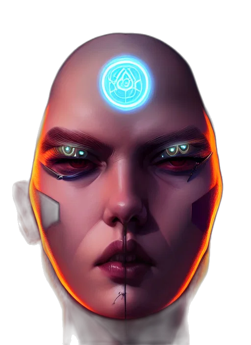 mask, face, robot, jewelry, cyberpunk, concept art, fantasy art, 3d render transparent PNG cut-out