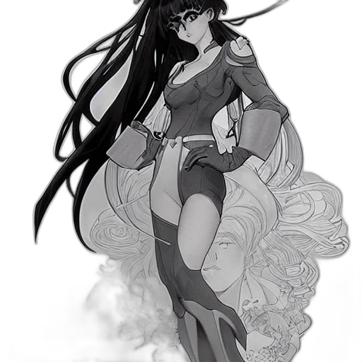 dress, concept art, anime, fantasy art, comic book art, monochrome, dark, original transparent PNG cut-out