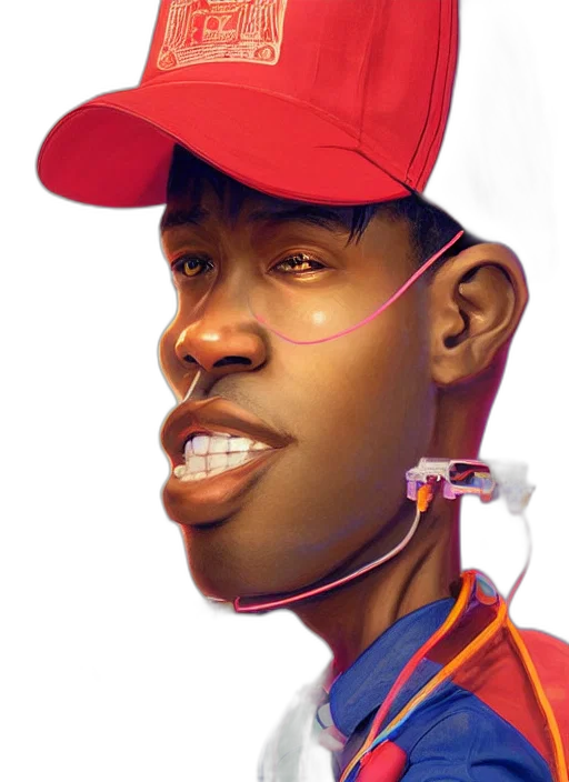 face, hat, staff, photorealistic, concept art, cartoon, 3d render, red transparent PNG cut-out