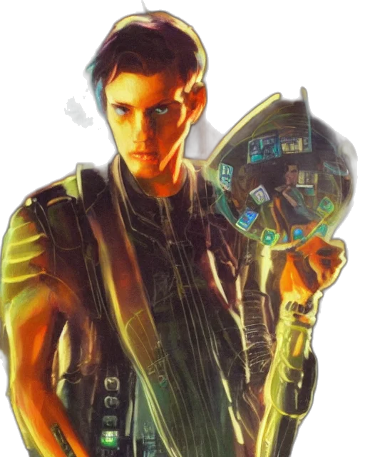 robot, weapon, cyberpunk, concept art, comic book art, fantasy art, outer space, green transparent PNG cut-out