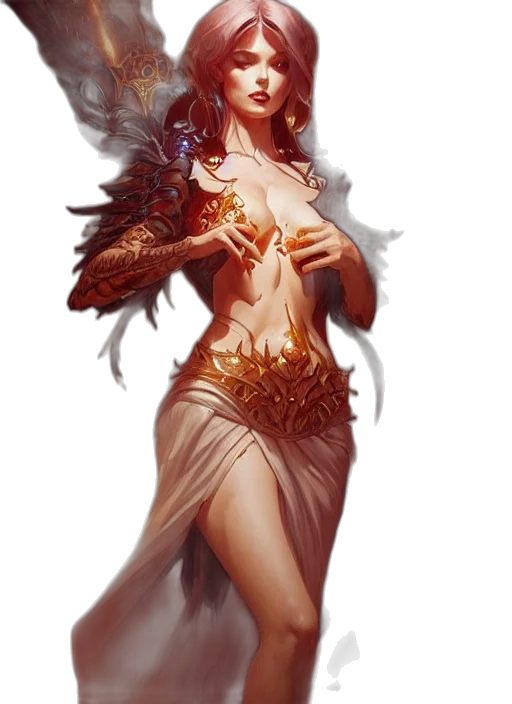 dress, jewelry, fantasy art, concept art, comic book art, pixel art, fire, golden transparent PNG cut-out