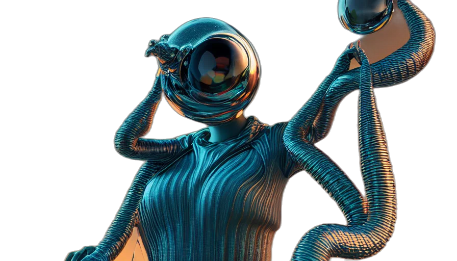 robot, dress, creature, 3d render, concept art, cyberpunk, comic book art, outer space transparent PNG cut-out