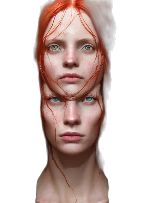 face, mask, crown, hair, concept art, photorealistic, fantasy art, 3d render transparent PNG cut-out