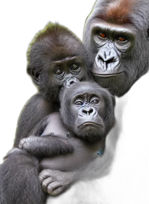 animal, jewelry, photorealistic, oil painting, concept art, 3d render, gorilla, cradling transparent PNG cut-out
