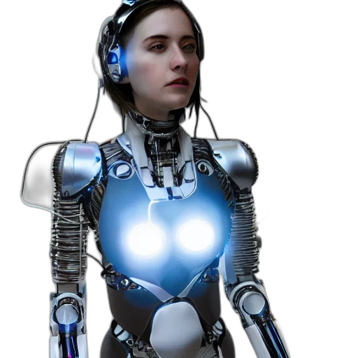 robot, cyberpunk, concept art, 3d render, photorealistic, beautiful, woman, wearing transparent PNG cut-out