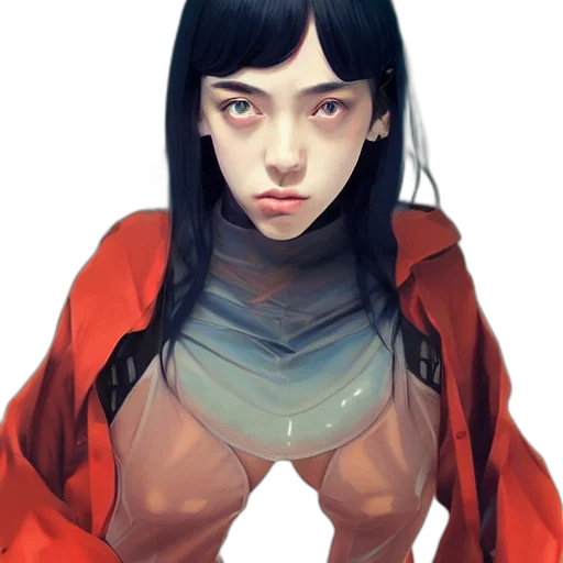 jacket, face, robot, dress, cyberpunk, fantasy art, concept art, photorealistic transparent PNG cut-out