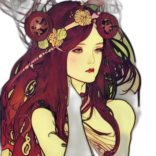 dress, crown, fantasy art, pixel art, anime, concept art, red, earth tones transparent PNG cut-out