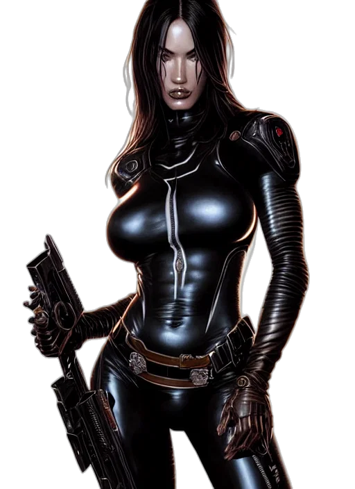 comic book art, concept art, cyberpunk, fantasy art, symmetry, gantz, portrait, megan transparent PNG cut-out