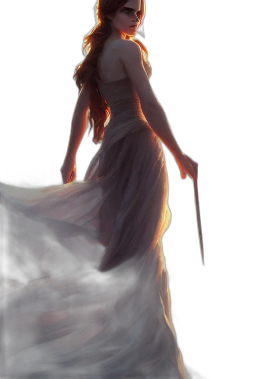 dress, sword, staff, weapon, concept art, fantasy art, anime, watercolor transparent PNG cut-out